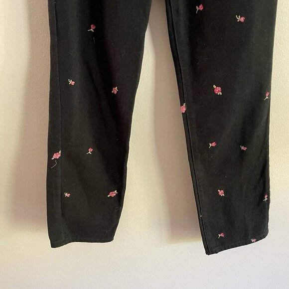 Pacsun Womn 25 Black Denim Floral Embroidered Button Fly High Rise Straight Jean - Picture 3 of 12